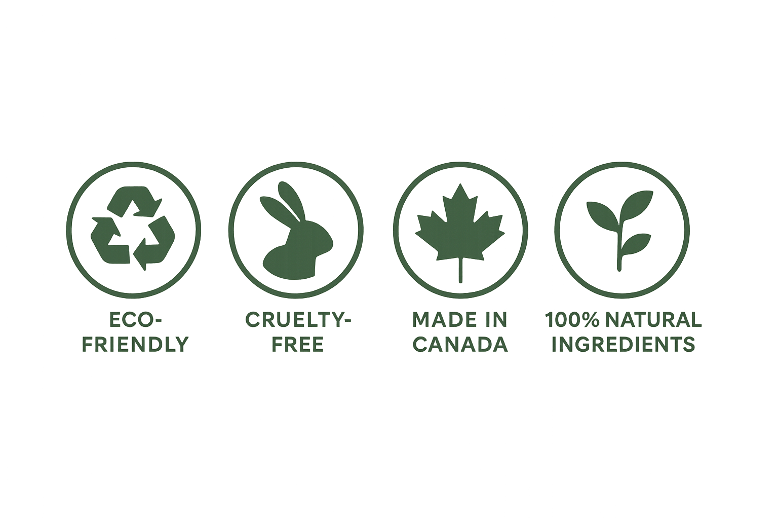 Trust Badges - Eco-Friendly, Cruelty-Free, Made in Canada, 100% Natural